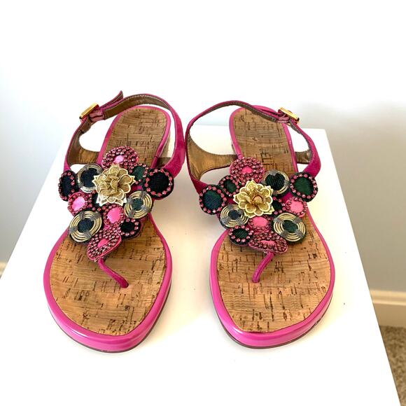VANELi Shoes - Vaneli Beaded Sandals, Pink Suede, Cork Wedge Heel, Women’s Size 7